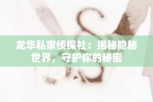 龙华私家侦探社：揭秘隐秘世界，守护你的秘密